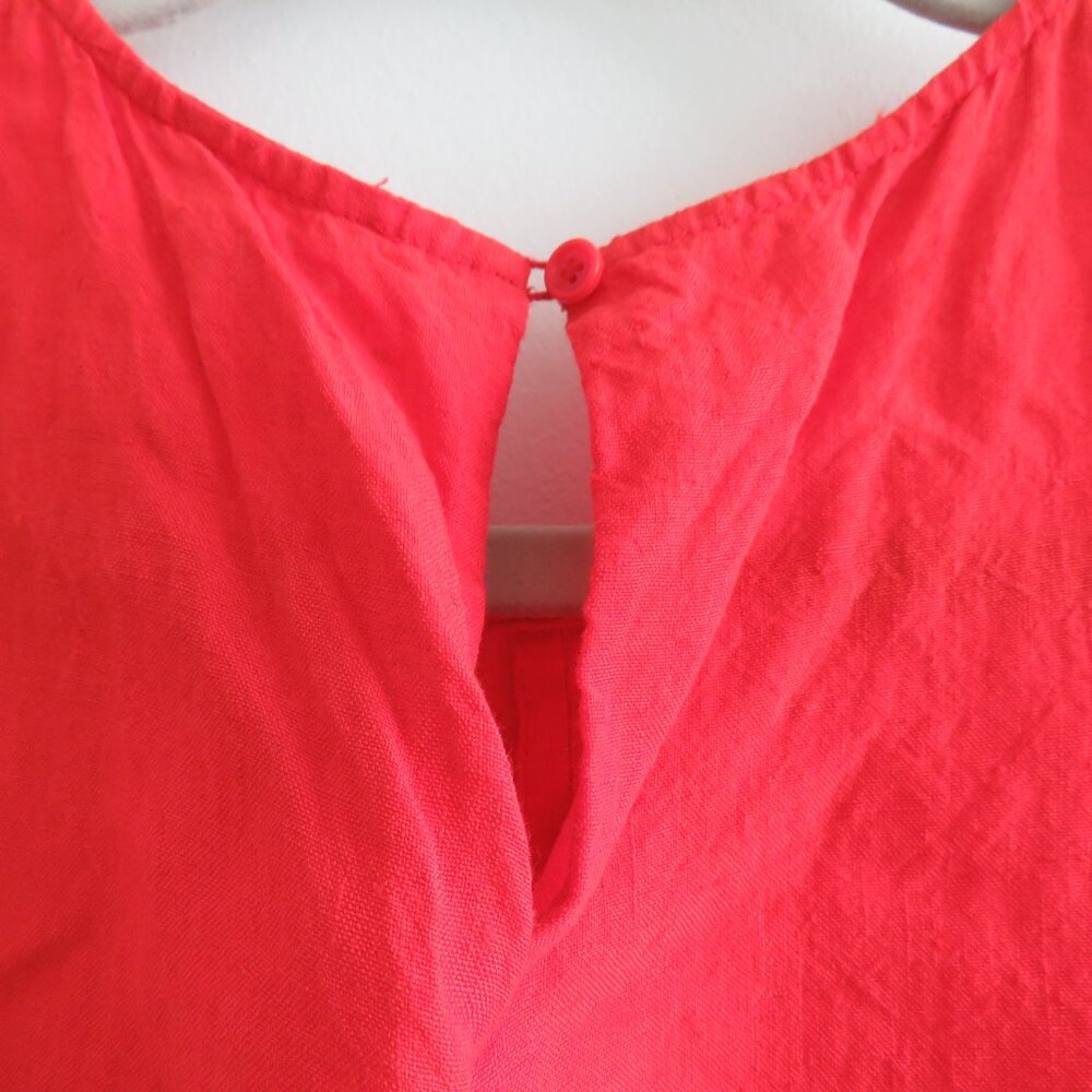 APUNTOB Red Oversized Gauzy Lagenlook Sleeveless Linen Blend Midi Pocket Dress - Picture 12 of 15
